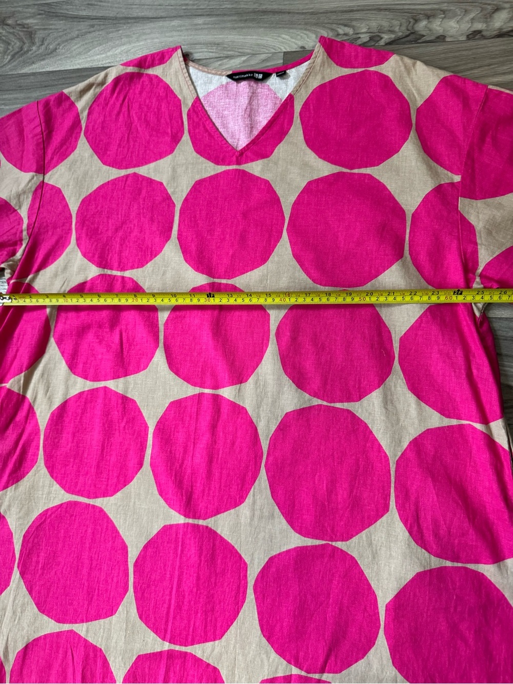 Uniqlo x Marimekko Linen Bled Kaftan Dress Polka Dot Size Medium Artsy Lagenlook - Picture 6 of 8